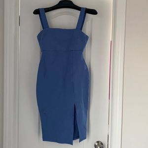 Blue Fitted midi Dress with Slit